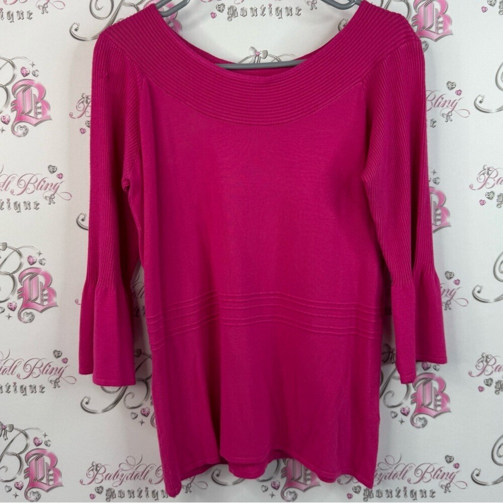 Ricki's long sleeve ruffle bell bottom sleeve bright knit Pink Women's Top